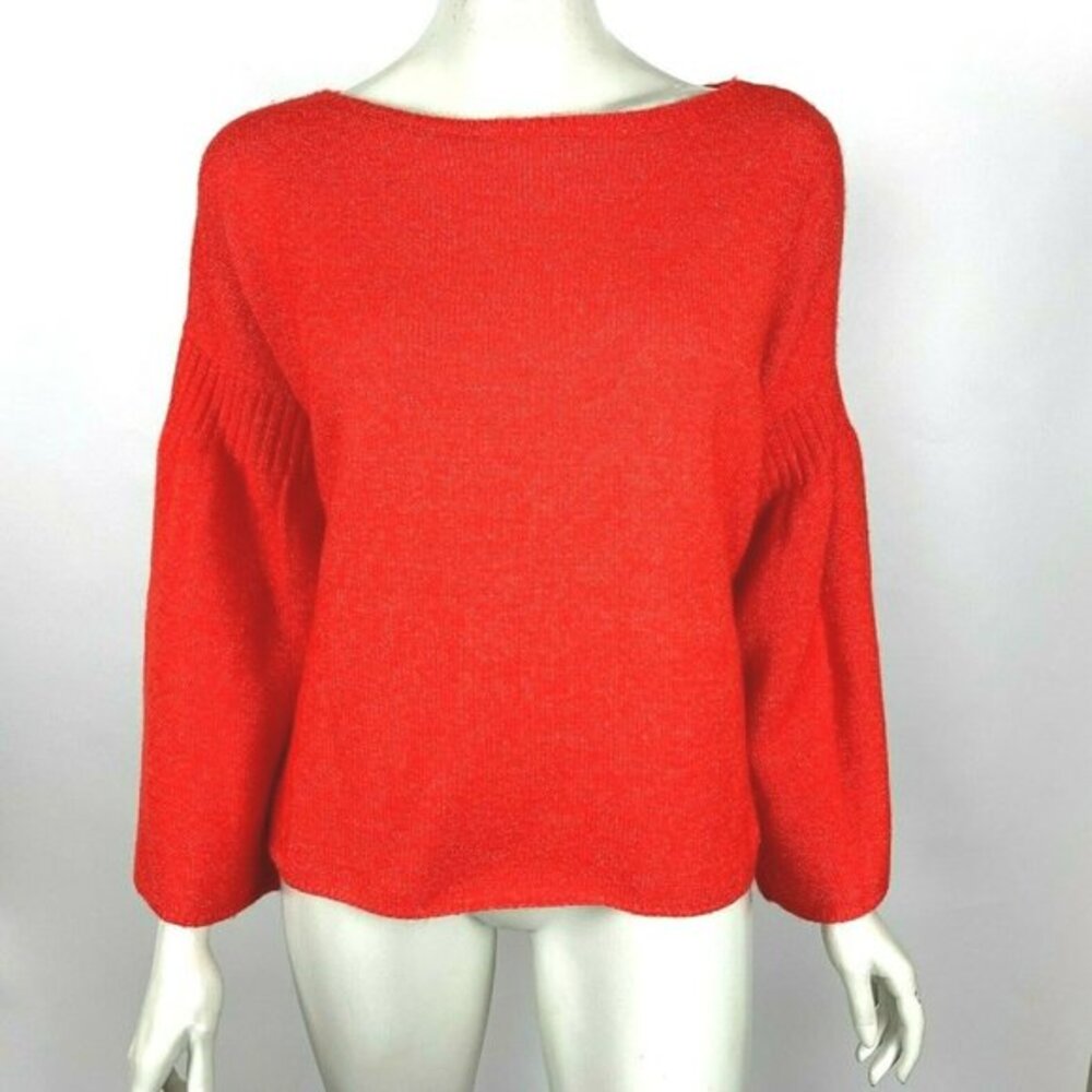 Lou & Grey Bell Sleeve Sweater Red‎ Scoop Neck NWT